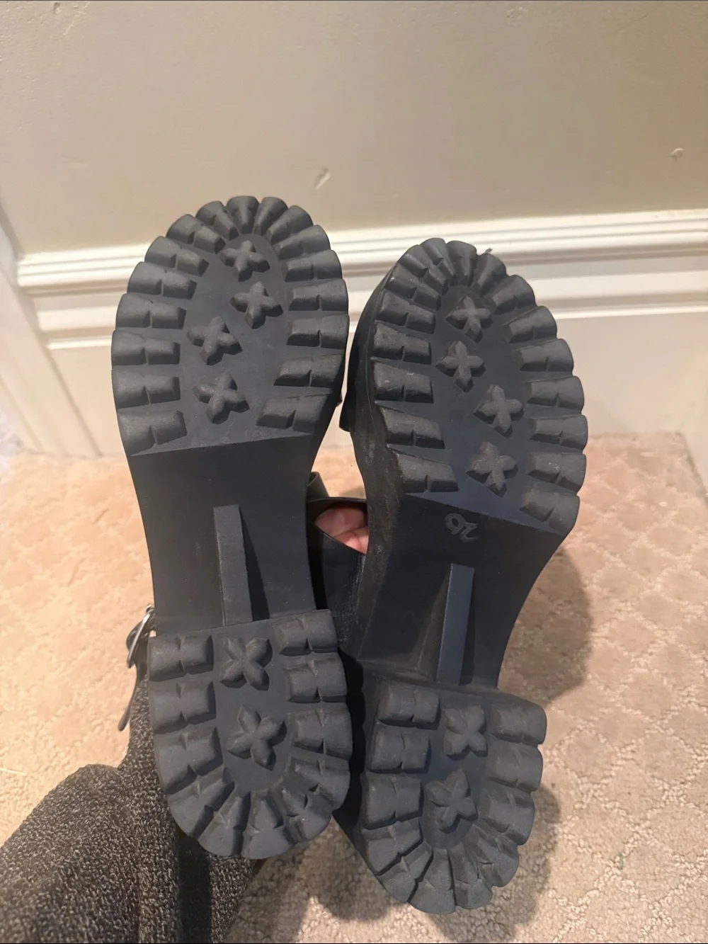 Black Platform Slide Sandals with Buckle Detail